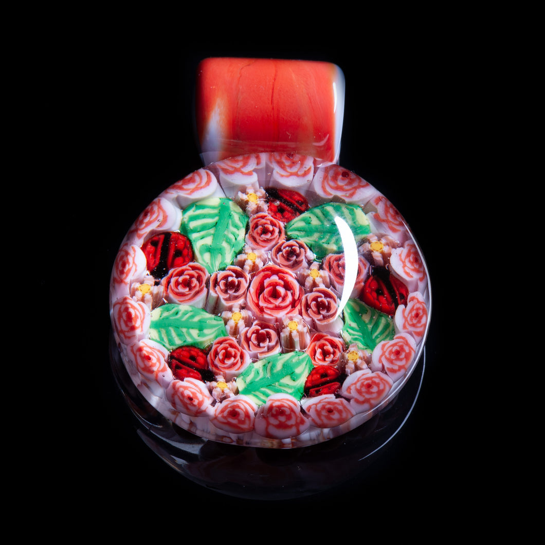 Artisan Pink Milliefiori Lampwork Flamework glass pendant necklace