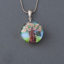 Load image into Gallery viewer, Artisan Rose Tree and Butterfly Lampwork Flamework glass pendant necklace